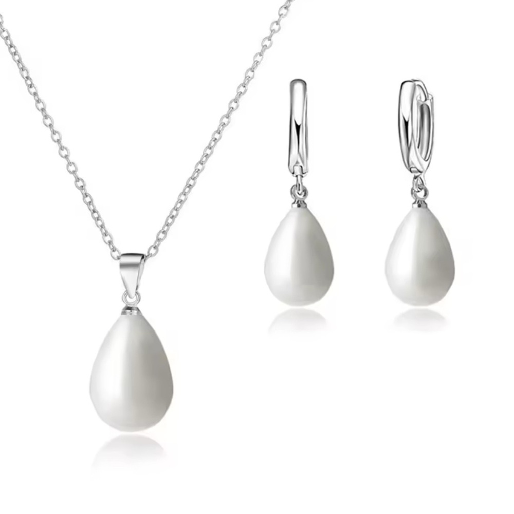 Elegant Silver Pearl Jewelry Set